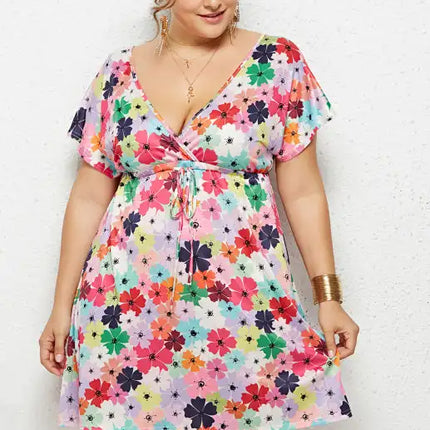 Women's Plus Size Deep V Print Dress