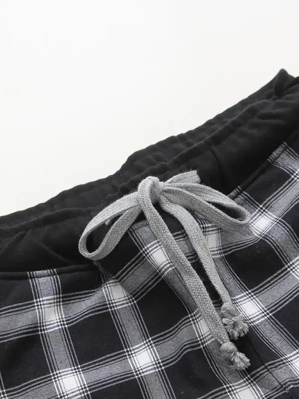 Pijama de pantalones cálidos y cómodos a cuadros de felpa para hombre 