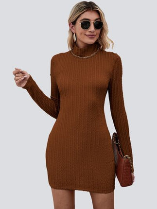 Textured Cutout Mock Neck Wrap Dress