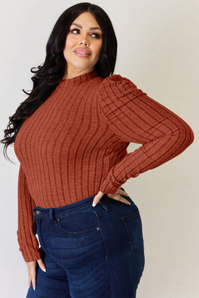 Basic Bae Full Size Ribbed Mock Neck Puff Sleeve T-Shirt - Vickie Lynn's