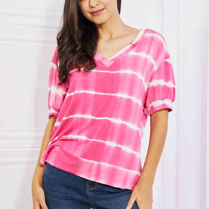 Yelete Full Size Oversized Fit V-Neck Striped Top
