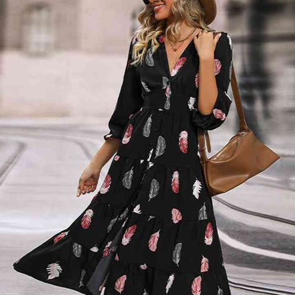 Printed V-Neck Slit Dress
