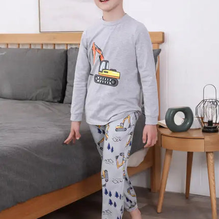 Boy's' Round Neck Cartoon Pattern Short Sleeve Shorts Cotton Pajamas Set