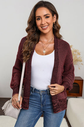 Waffle-knit Pocketed Open Front Cardigan - Vickie Lynn's