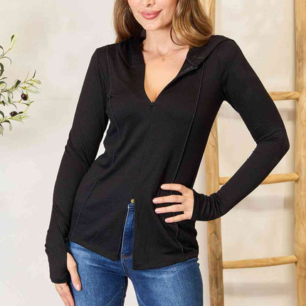 Culture Code Full Size Exposed Seam Long Sleeve Hoodie