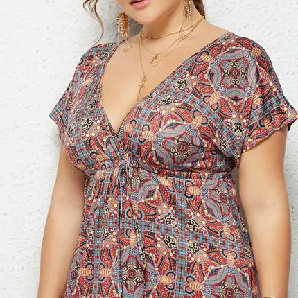 Women's Plus Size Deep V Print Dress
