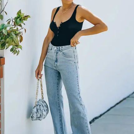 Pantalones vaqueros de cintura media con aberturas lavadas para mujer 