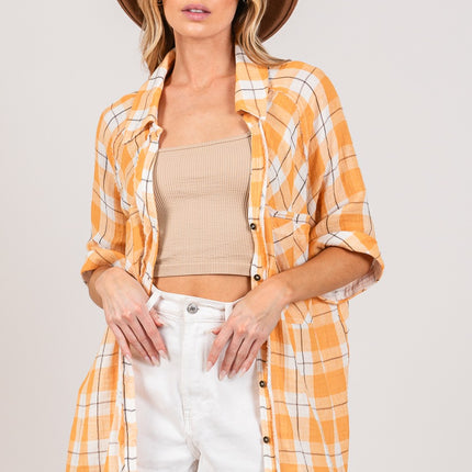 SAGE + FIG Plaid Button Up Side Slit Shirt
