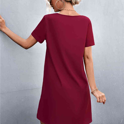 Spliced Lace Contrast Short Sleeve Dress