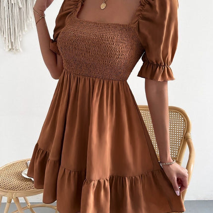 Smocked Square Neck Short Sleeve Dress