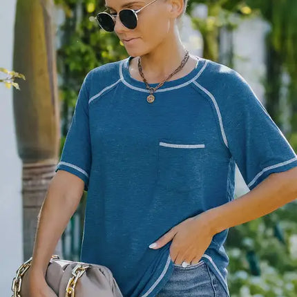 Ladies Summer Fashion Round Neck Loose Short Sleeve T-Shirt Tops