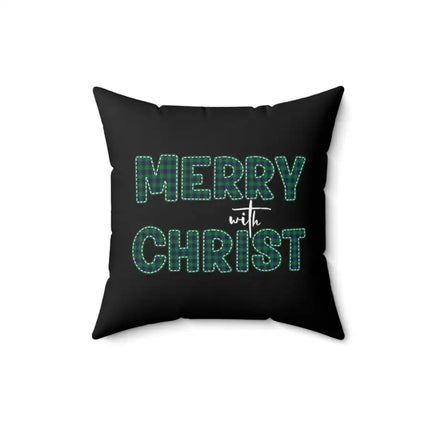 Uniquely You Throw Pillow Cover, Merry With Christ, Green Plaid Christmas Holiday Pattern Print 2-Sided Print