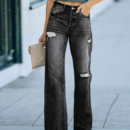 Distressed Straight Leg Jeans - Vickie Lynn's