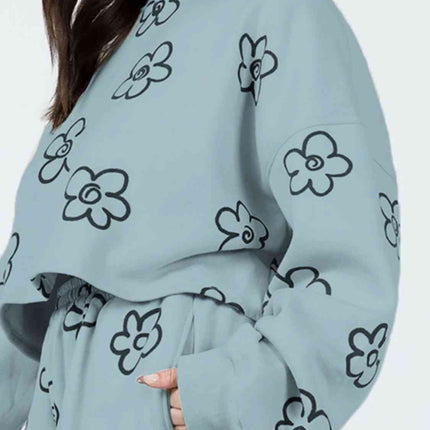 Floral Dropped Shoulder Sweatshirt and Shorts Set