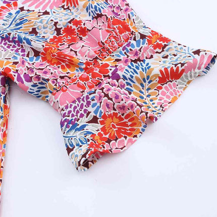 Floral Notched Neck Flounce Sleeve Shift Dress