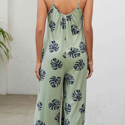 Botanical Print Spaghetti Strap Scoop Neck Jumpsuit