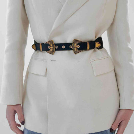 Double Buckle PU Leather Belt