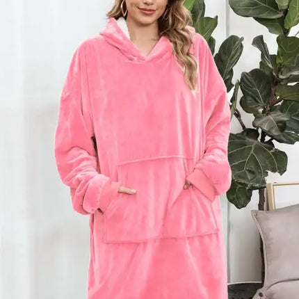 Manta perezosa con bolsillo y capucha de terciopelo de gran tamaño 