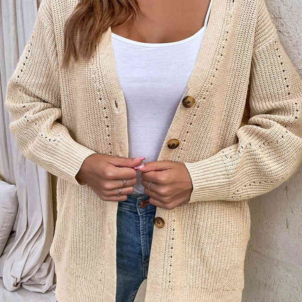 V-Neck Openwork Long Sleeve Cardigan