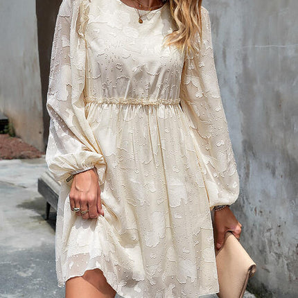 Ruffle Trim Balloon Sleeve Mini Dress