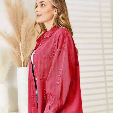 Distressed Raw Hem Denim Jacket