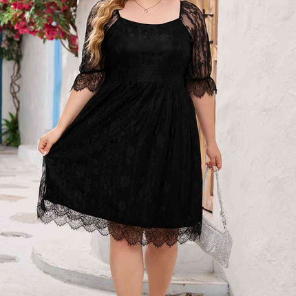 Plus Size Lace Flounce Sleeve Square Neck Dress