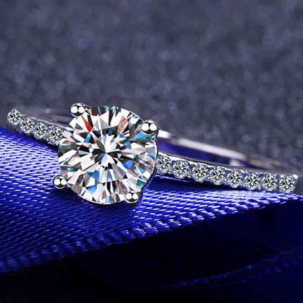 1 Carat Moissanite Rhodium-Plated Side Stone Ring - Vickie Lynn's