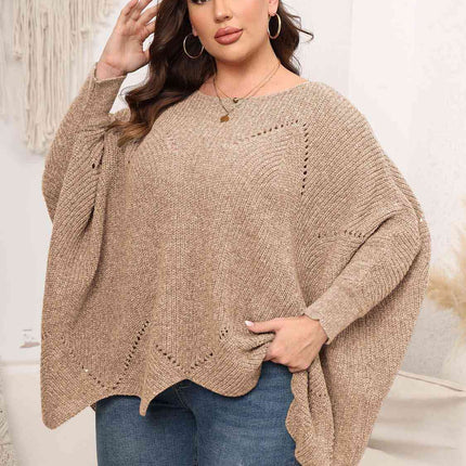 Plus Size Round Neck Batwing Sleeve Sweater