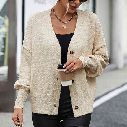 Button-Up Dropped Shoulder Cardigan