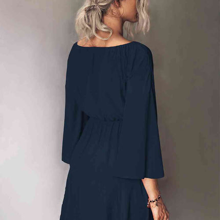 Tie Neck Flare Sleeve Mini Dress