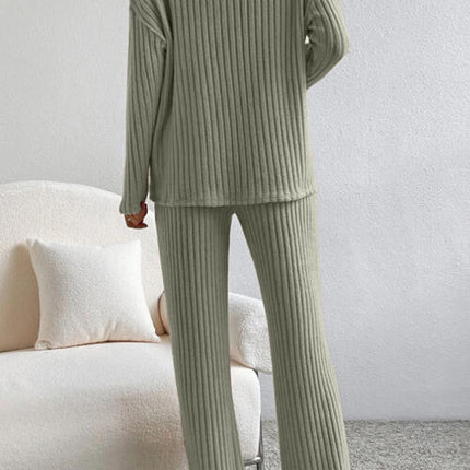 Ribbed V-Neck Top and Pants Set