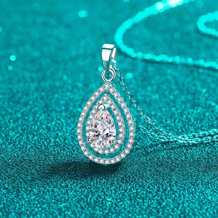 1 Carat Moissanite Teardrop Pendant Necklace