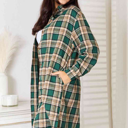 Double Take Plaid Collared Neck Long Sleeve Shirt - Vickie Lynn's