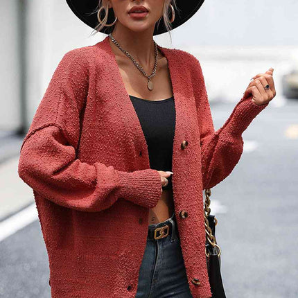 Button-Up Dropped Shoulder Cardigan