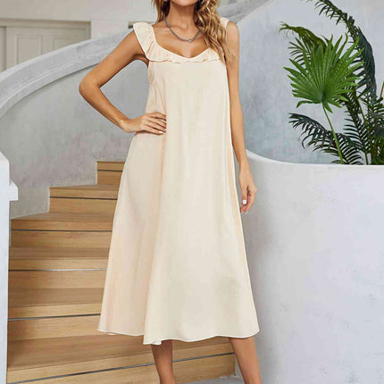 Ruffled V-Neck Midi Dress