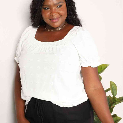 Double Take Swiss Dot Puff Sleeve Square Neck Blouse