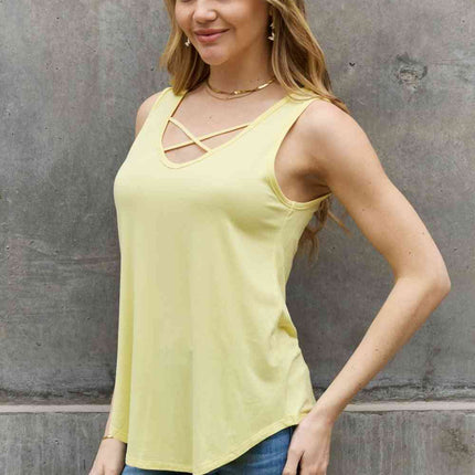 BOMBOM Criss Cross Front Detail Sleeveless Top in Butter Yellow - Vickie Lynn's