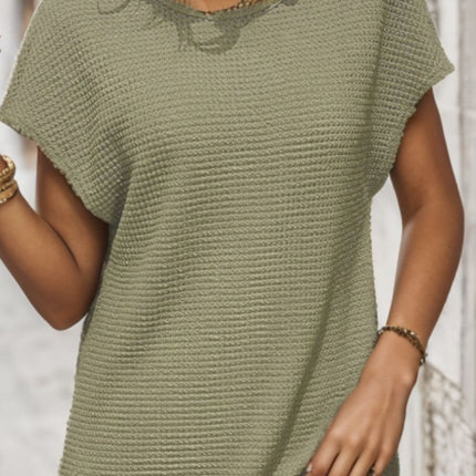 Waffle-Knit Cap Sleeve Knee Length Dress