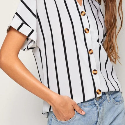 Striped Button Up Short Sleeve Shirt