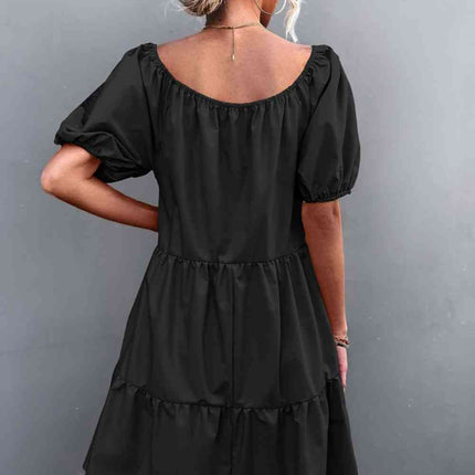 Square Neck Short Sleeve Mini Dress