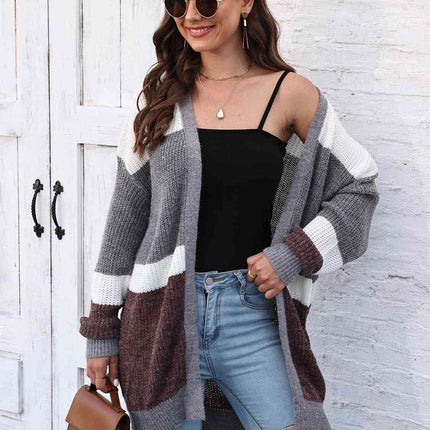 Color Block Open Front Cardigan