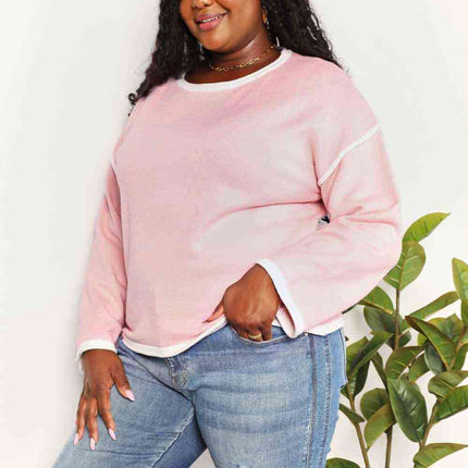 Double Take Contrast Detail Dropped Shoulder Knit Top - Vickie Lynn's