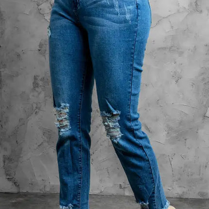 Vaqueros clásicos de talle medio, rasgados, ajustados y lavados 