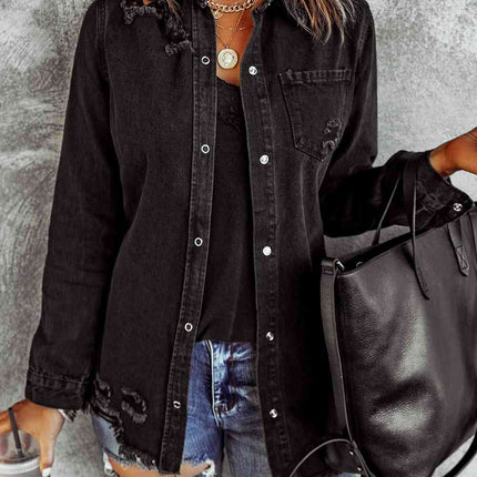 Distressed Snap Down Denim Jacket