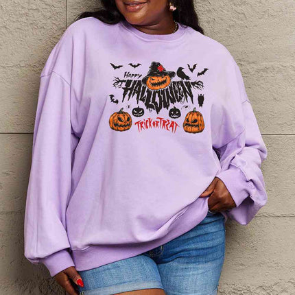 Simply Love Full Size HAPPY HALLOWEEN TRICK OR TREAT Graphic Sweatshirt