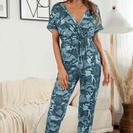 Surplice Neck Tied Short Sleeve Jumpsuit