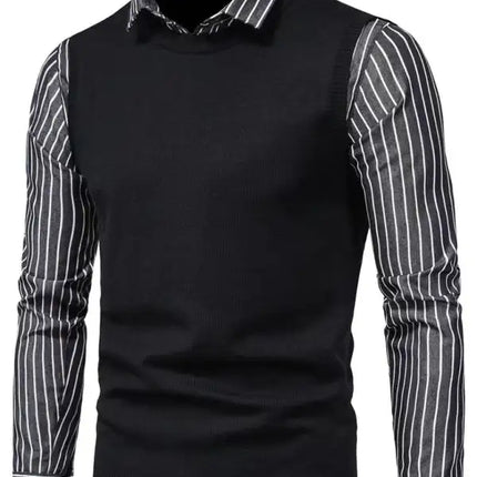 Men's Fake Two Shirts Button Down Shirts Long-Sleeve Work Shirt Spread Collar Tops