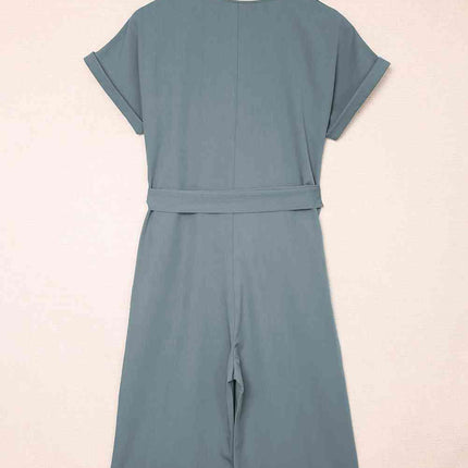 Tie-Waist Buttoned Cropped Jumpsuit