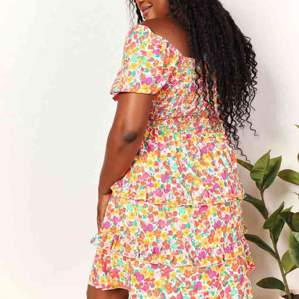 Double Take Smocked Sweetheart Neck Flounce Sleeve Mini Dress