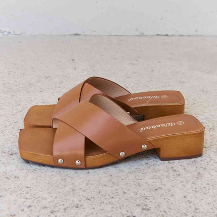 Weeboo Step Into Summer Criss Cross Wooden Clog Mule in Brown
